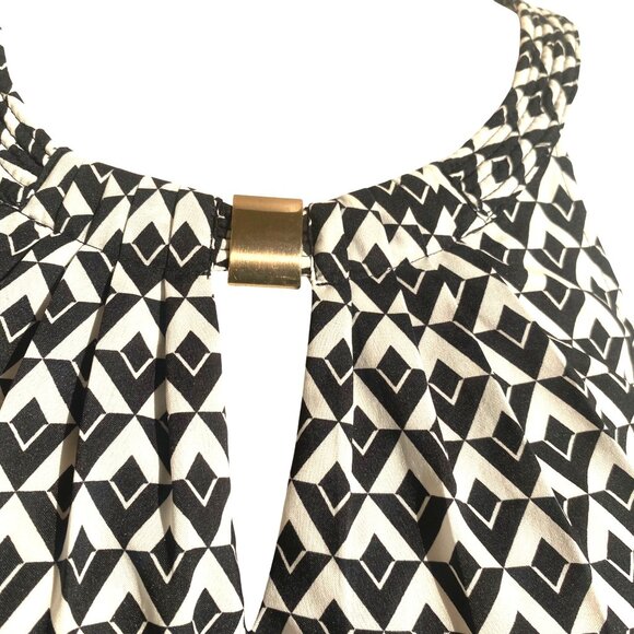 White House Black Market Sleeveless Geometric Print Blouse Womens Size 0 Keyhole - Picture 13 of 13